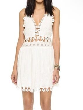 Honey Punch | Eyelet Cut Out Dress Size S White Embroidered Mini Spaghetti Strap
